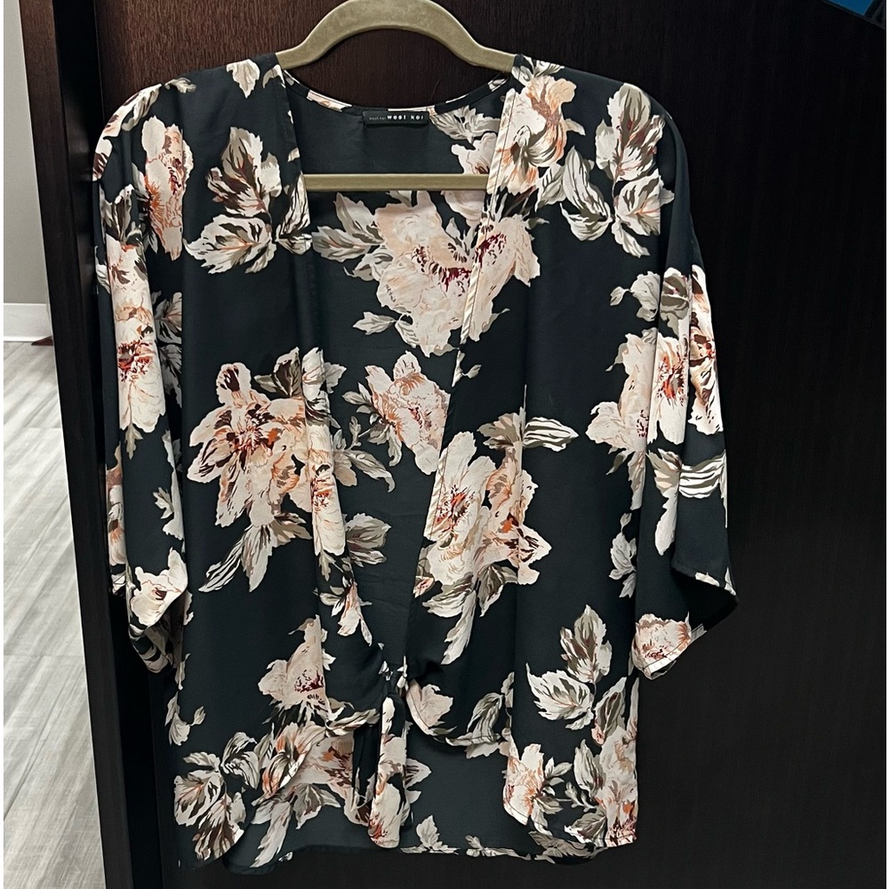 Floral Black Kimono Top